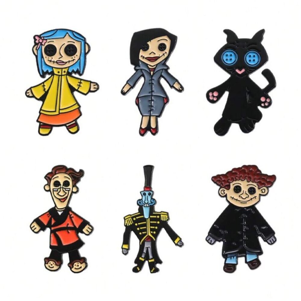 6pcs/Set Kawaii Cartoon Character Family Metal Badge Brooch Décor for Women - Picture 4 of 5